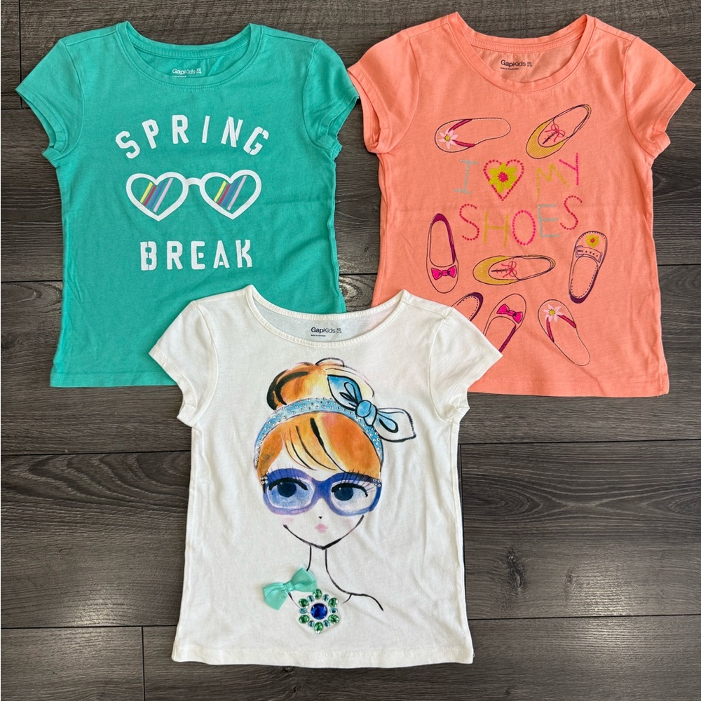 GAP Kids XS 4-5 Short Sleeve Tees - Green, Orange, White